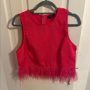 Pink Feather Trim Crop Top